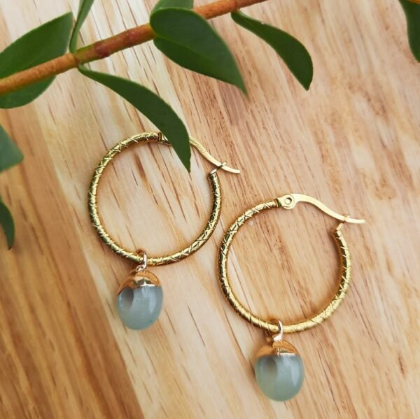 Ocean green stone pendant hoop earrings