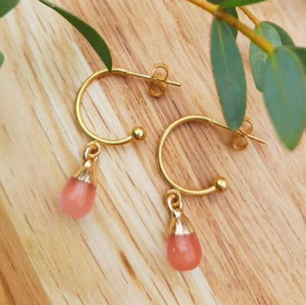 Blossom pink stone pendant hoop earrings