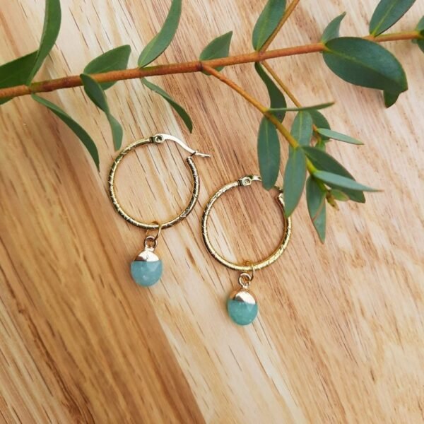 Blue morning stone pendant hoop earrings