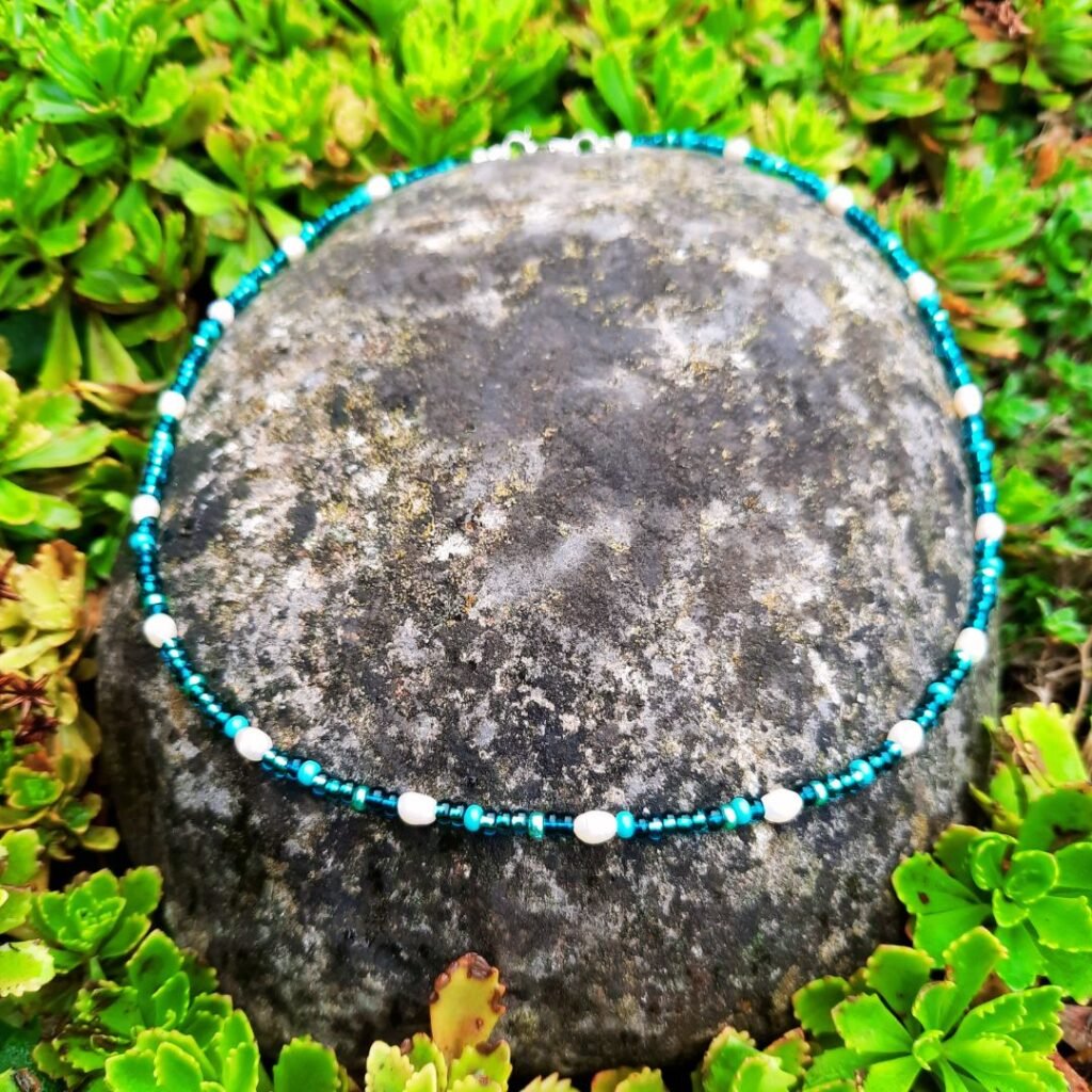 Aqua freshwater pearl necklace